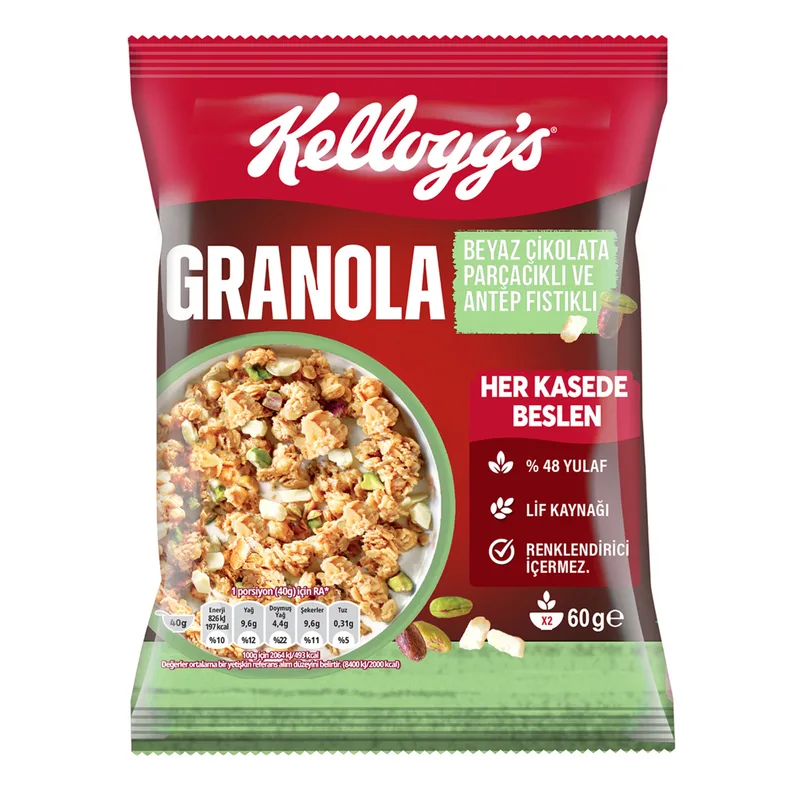 Kellogg's Granola Beyaz Çikolata Parçacıklı & Antep Fıstıklı 60 g