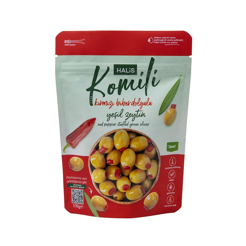 Halis Komili Biber Dolgulu Yeşil Zeytin 170 g 261-290 Ad/kg