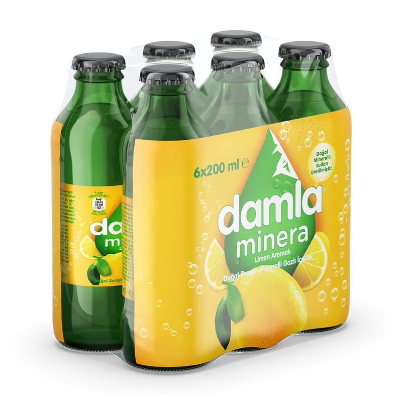 Damla Minera Limonlu Maden Suyu 6x200 ml Cam Şişe