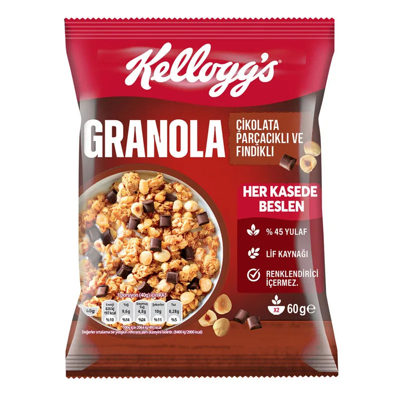 Kellogg's Granola Çikolata Parçacıklı & Fındıklı 60 g
