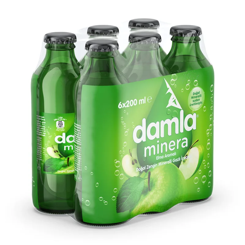 Damla Minera Elmalı Maden Suyu 6x200 ml Cam Şişe