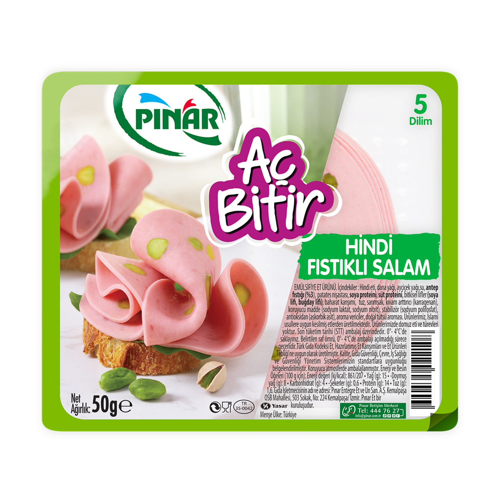 Pınar Aç Bitir Fıstıklı Hindi Salam