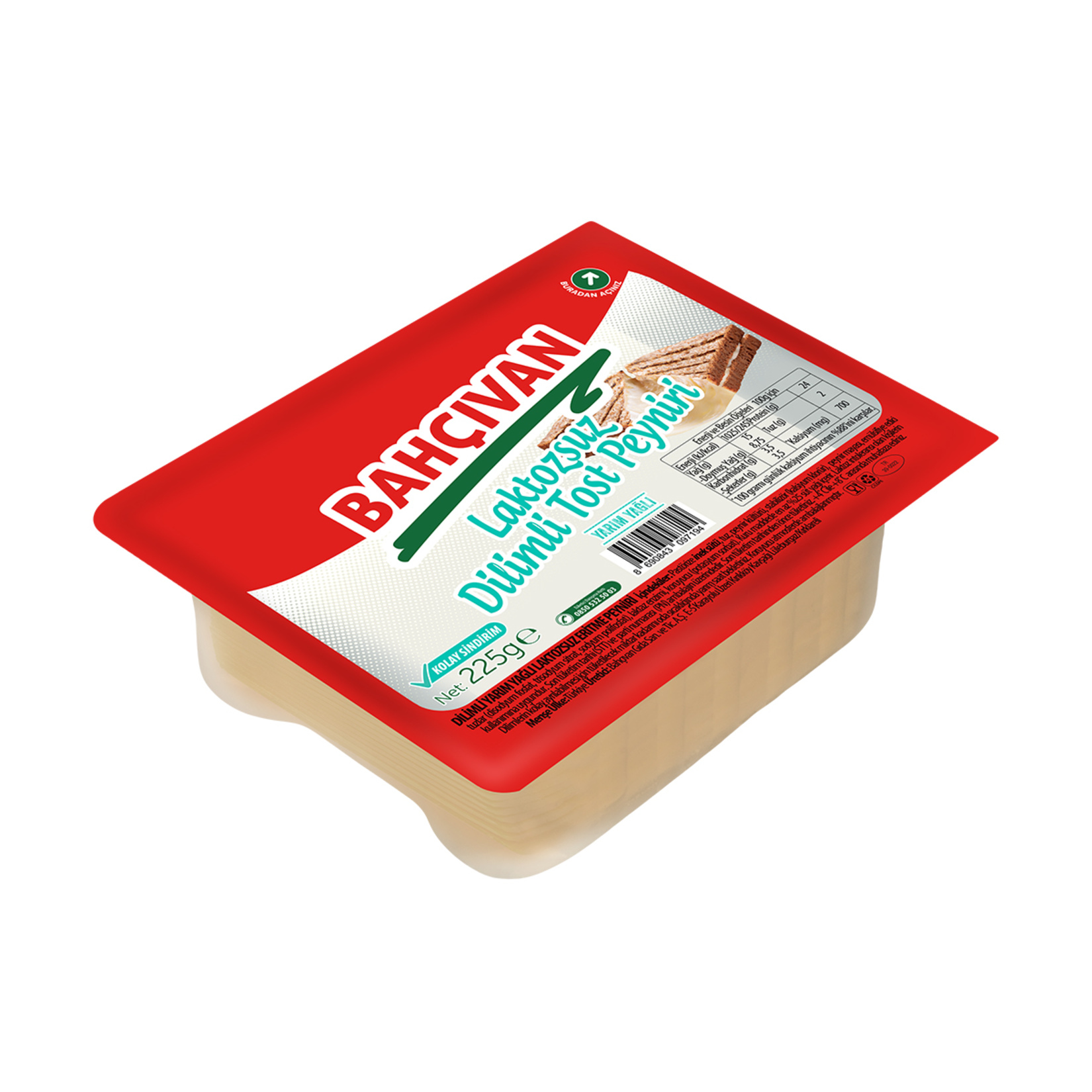Bahçıvan Yarım Yağlı Laktozsuz Dilimli Tost Peyniri