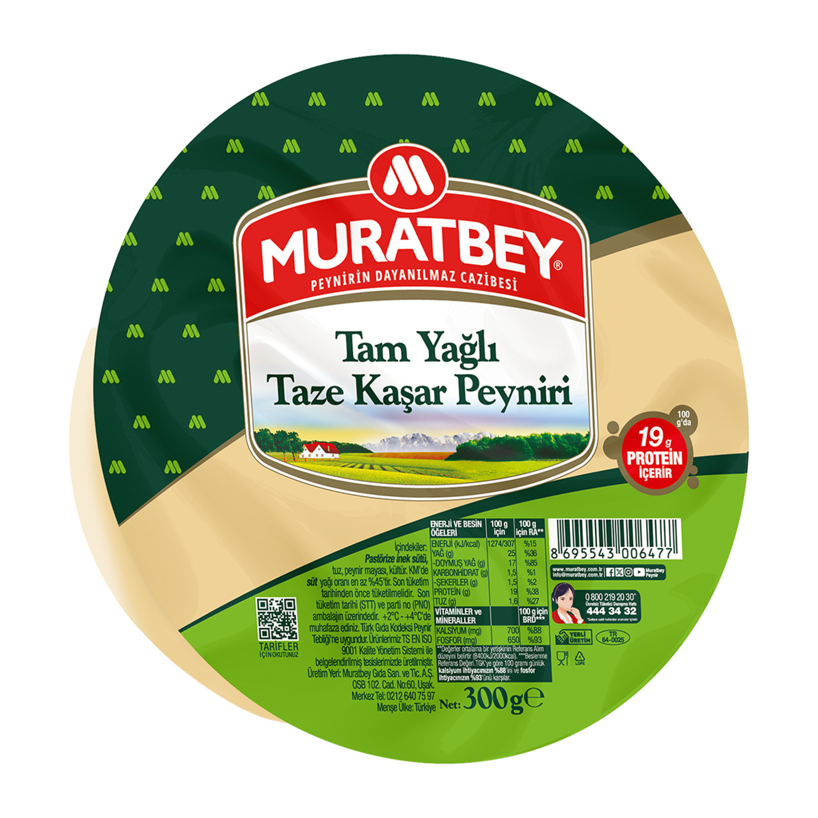 Muratbey Tam Yağlı Taze Kaşar Peyniri