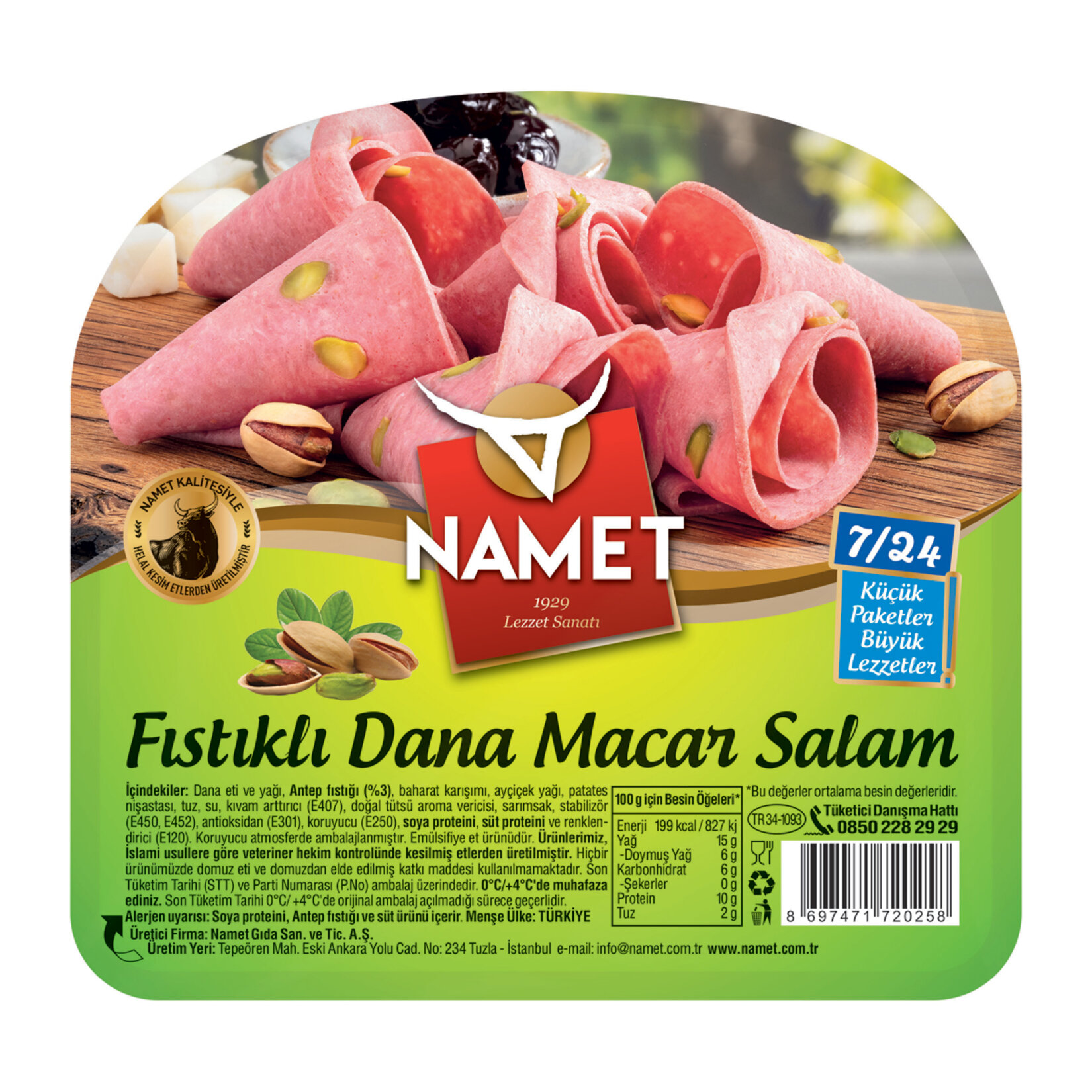 Namet 7/24 Fıstıklı Dana Macar Salam